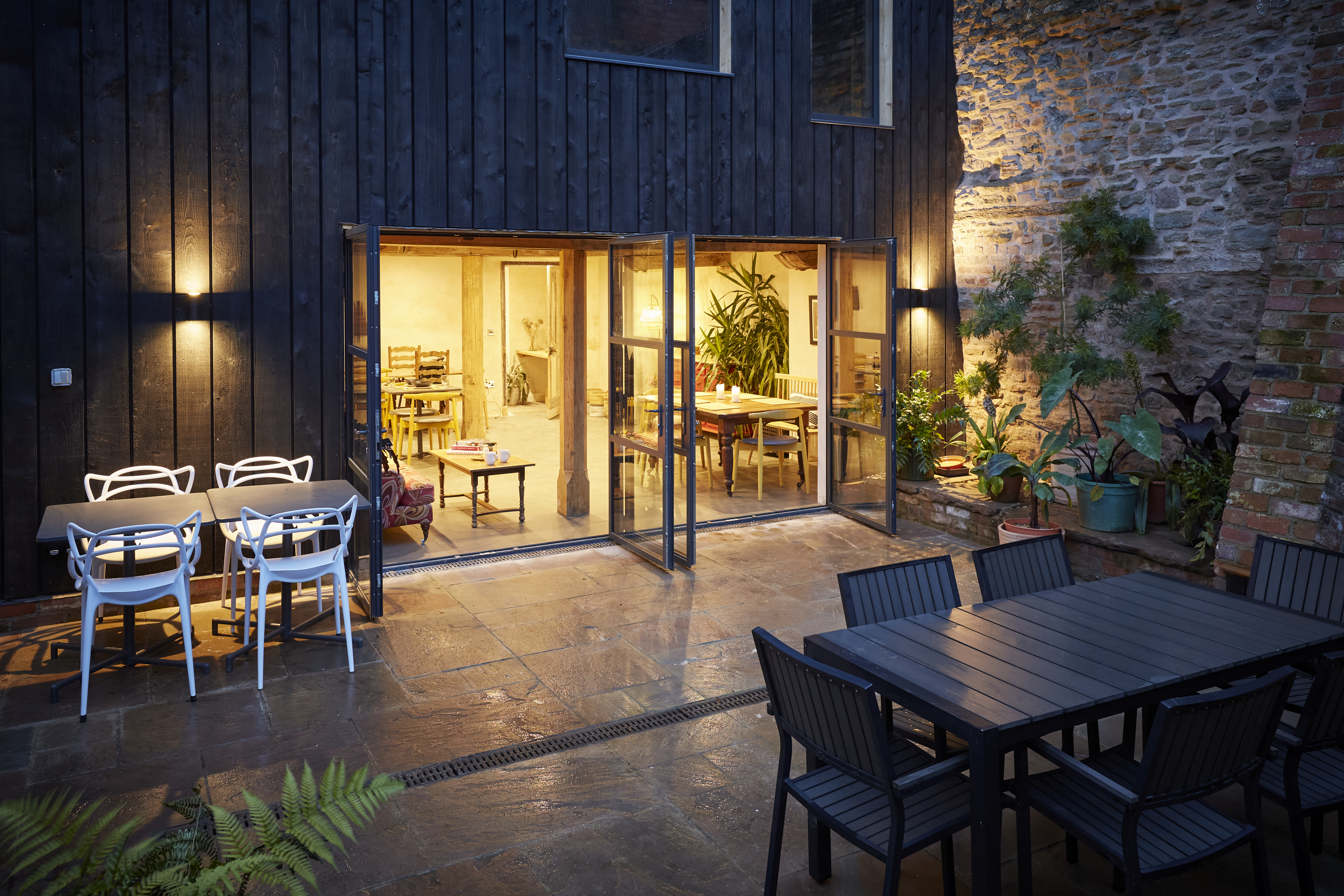 Looking towards the cafe from the garden, with both sets of doors open